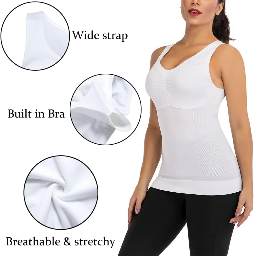 Women's Shapewear Camisoles With Built in Bra Tummy Control Padded Bra Seamless Compression Tank Tops