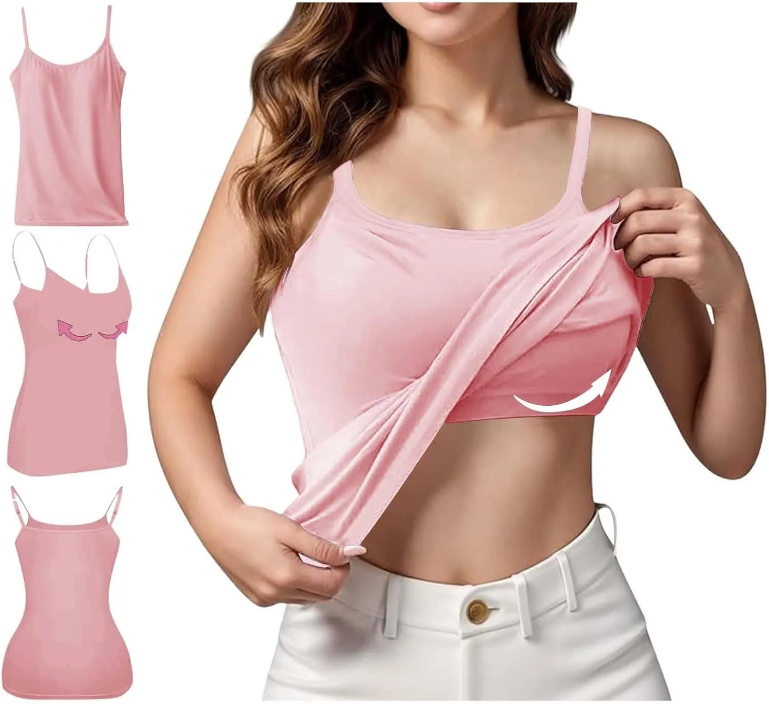 Women's Shaping Cami with Built in Bra, Tummy Control Shapewear Camisole Tops for Woman T-Shirt with Built-in Bra