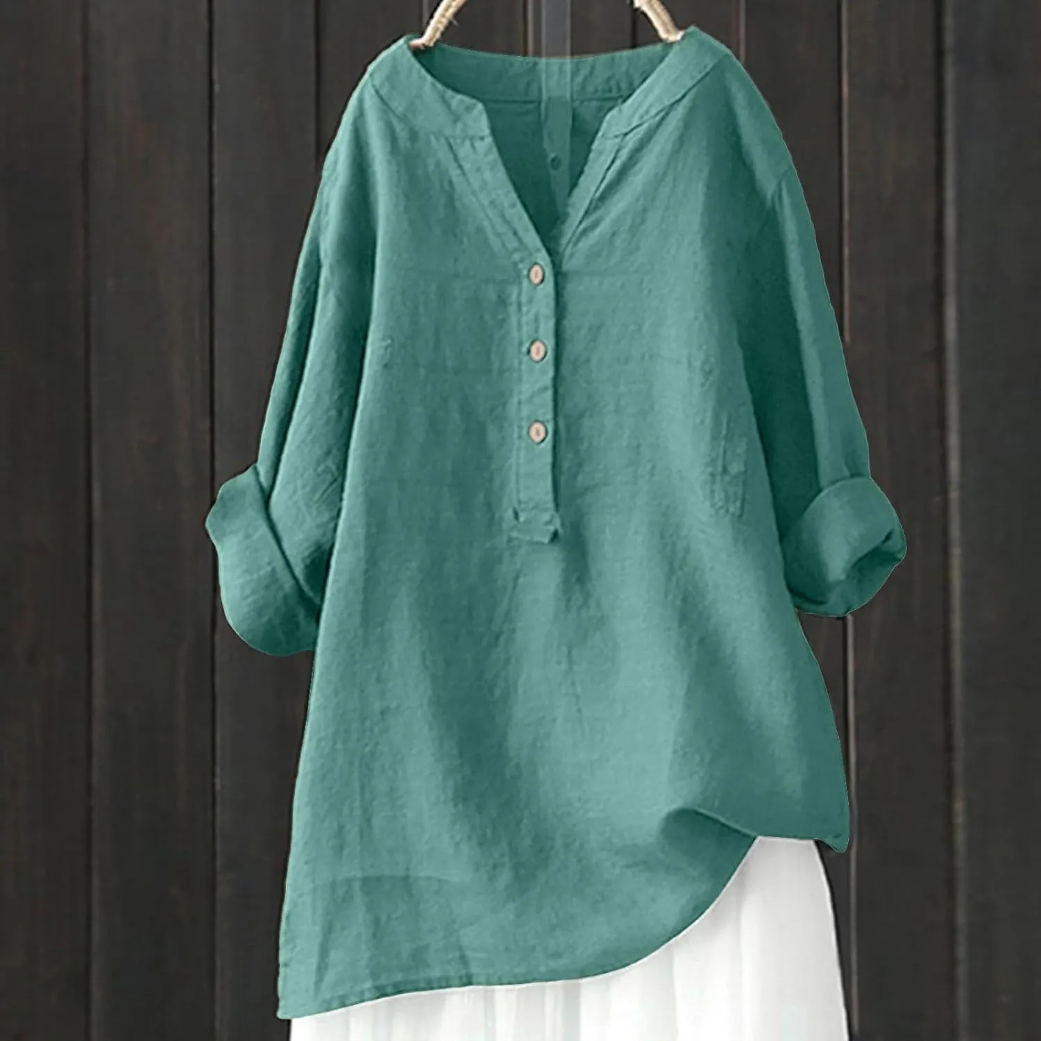 Womens Short Sleeve Linen Shirt Casual Crew Neck Dressy T-Shirt Plain Solid Loose Summer Tee Top
