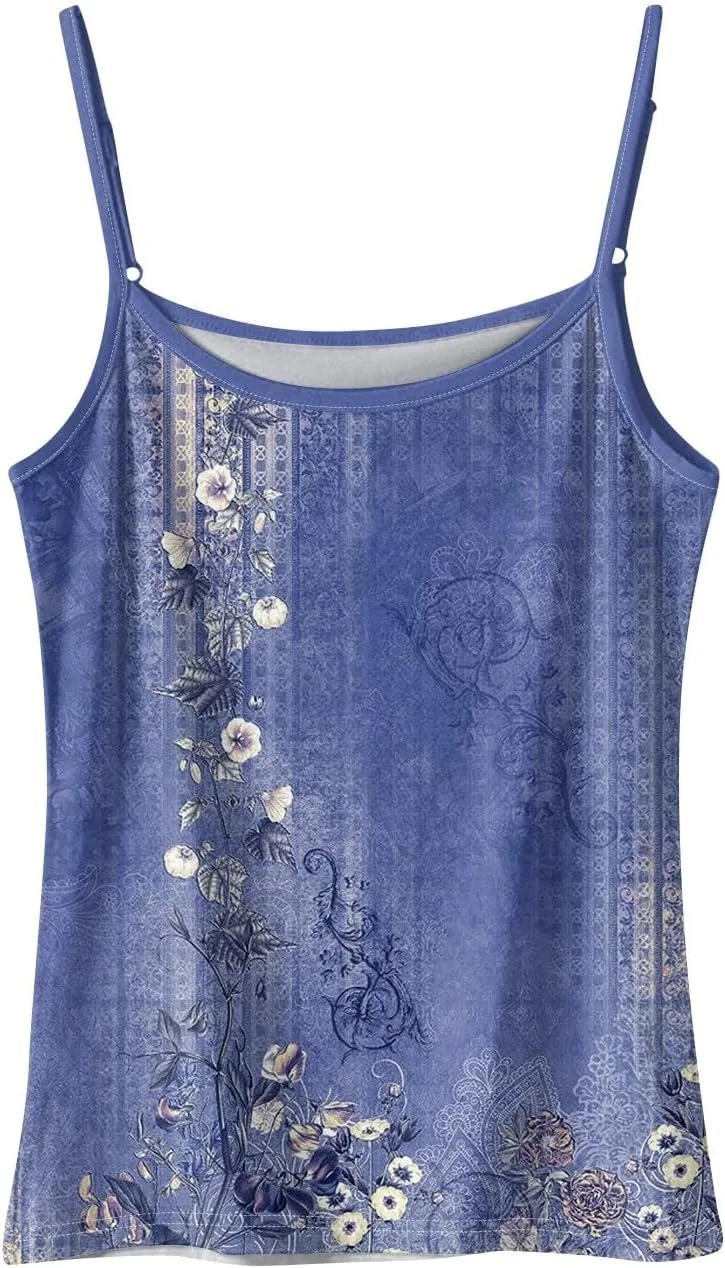 Women's Sleeveless Floral Print Summer Top Casual Loose Fit Spaghetti Strap Blouse for Beach and Daily Wear