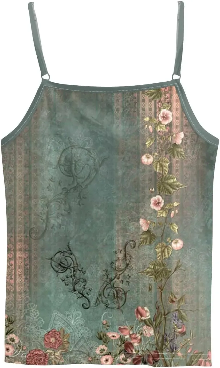 Women's Sleeveless Floral Print Summer Top Casual Loose Fit Spaghetti Strap Blouse for Beach and Daily Wear