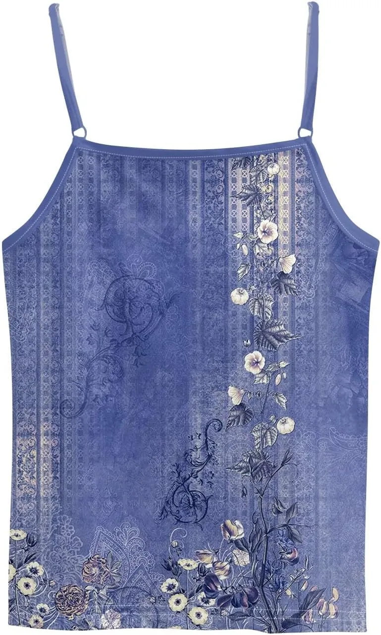 Women's Sleeveless Floral Print Summer Top Casual Loose Fit Spaghetti Strap Blouse for Beach and Daily Wear