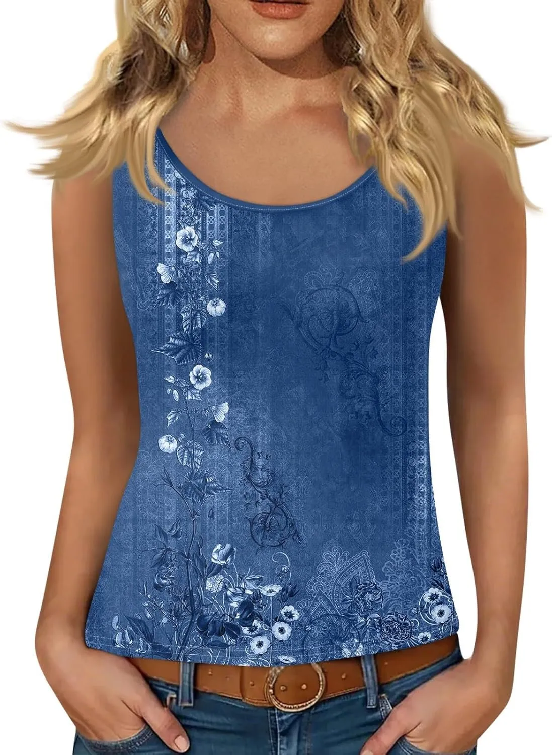 Women's Sleeveless Floral Print Summer Top Casual Loose Fit Spaghetti Strap Blouse for Beach and Daily Wear