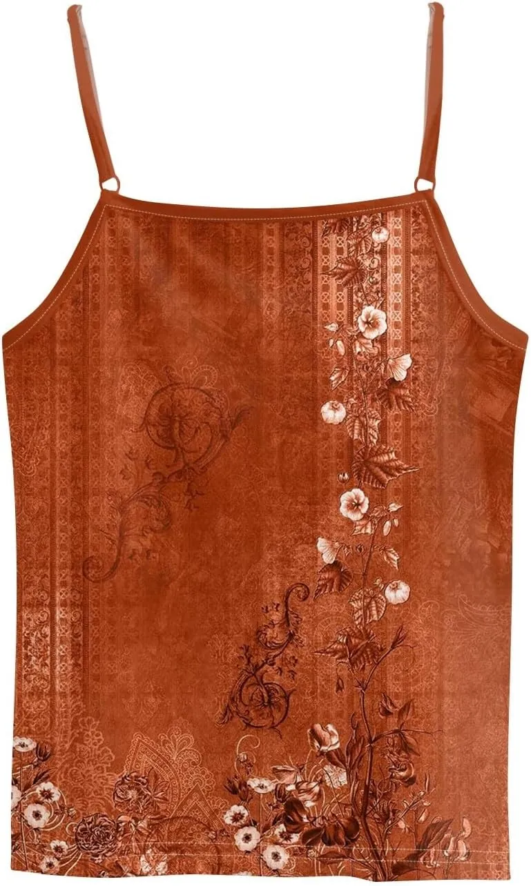 Women's Sleeveless Floral Print Summer Top Casual Loose Fit Spaghetti Strap Blouse for Beach and Daily Wear