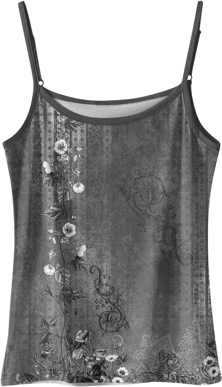Women's Sleeveless Floral Print Summer Top Casual Loose Fit Spaghetti Strap Blouse for Beach and Daily Wear