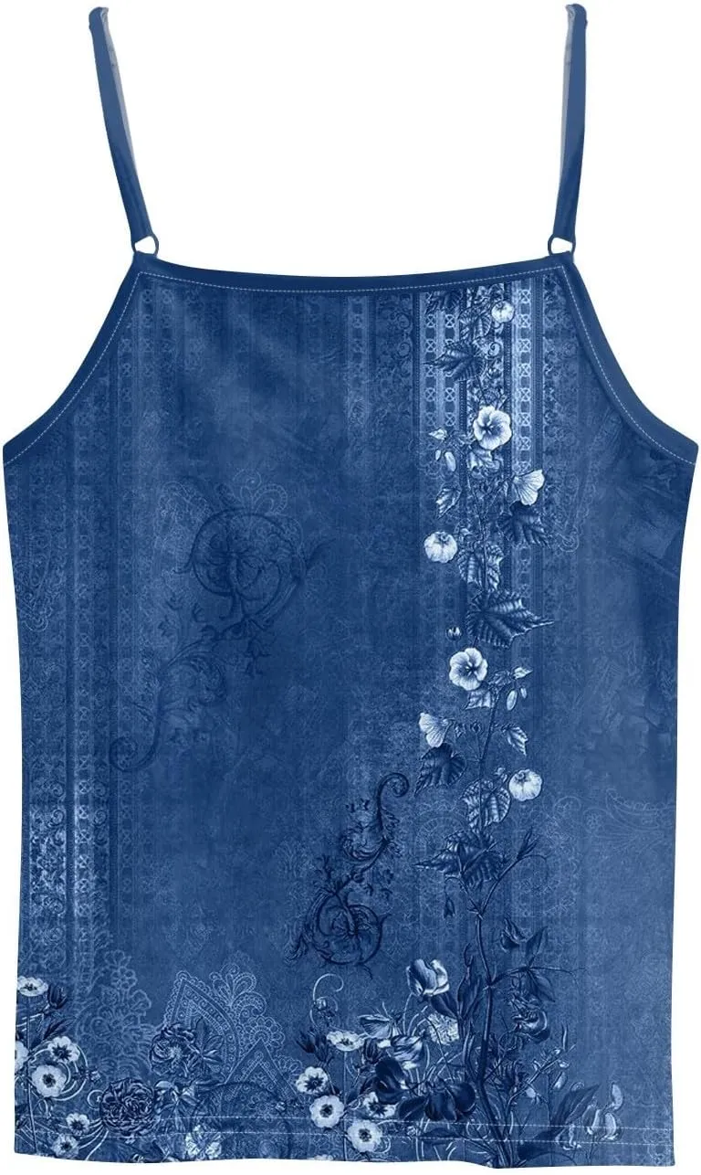Women's Sleeveless Floral Print Summer Top Casual Loose Fit Spaghetti Strap Blouse for Beach and Daily Wear