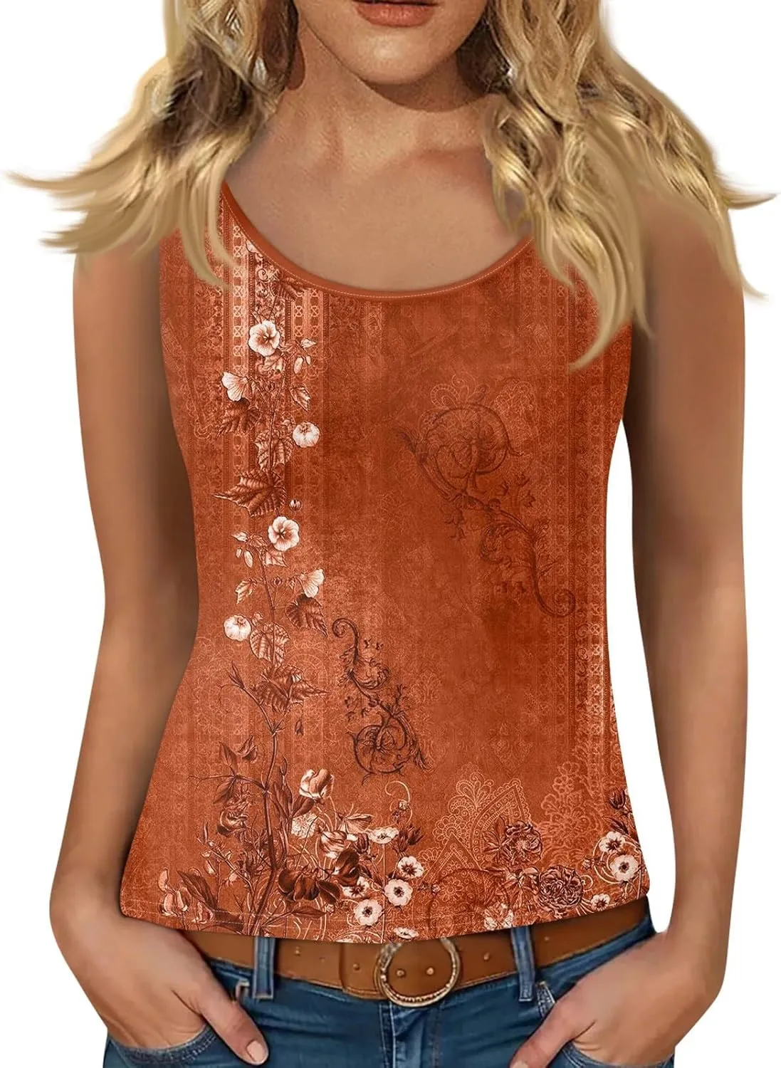 Women's Sleeveless Floral Print Summer Top Casual Loose Fit Spaghetti Strap Blouse for Beach and Daily Wear