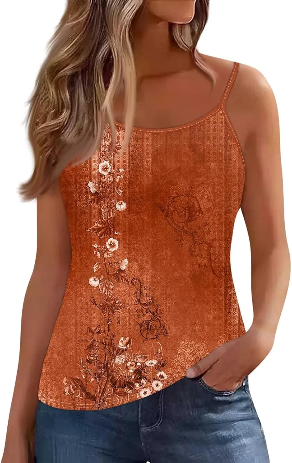 Women's Sleeveless Floral Print Summer Top Casual Loose Fit Spaghetti Strap Blouse for Beach and Daily Wear
