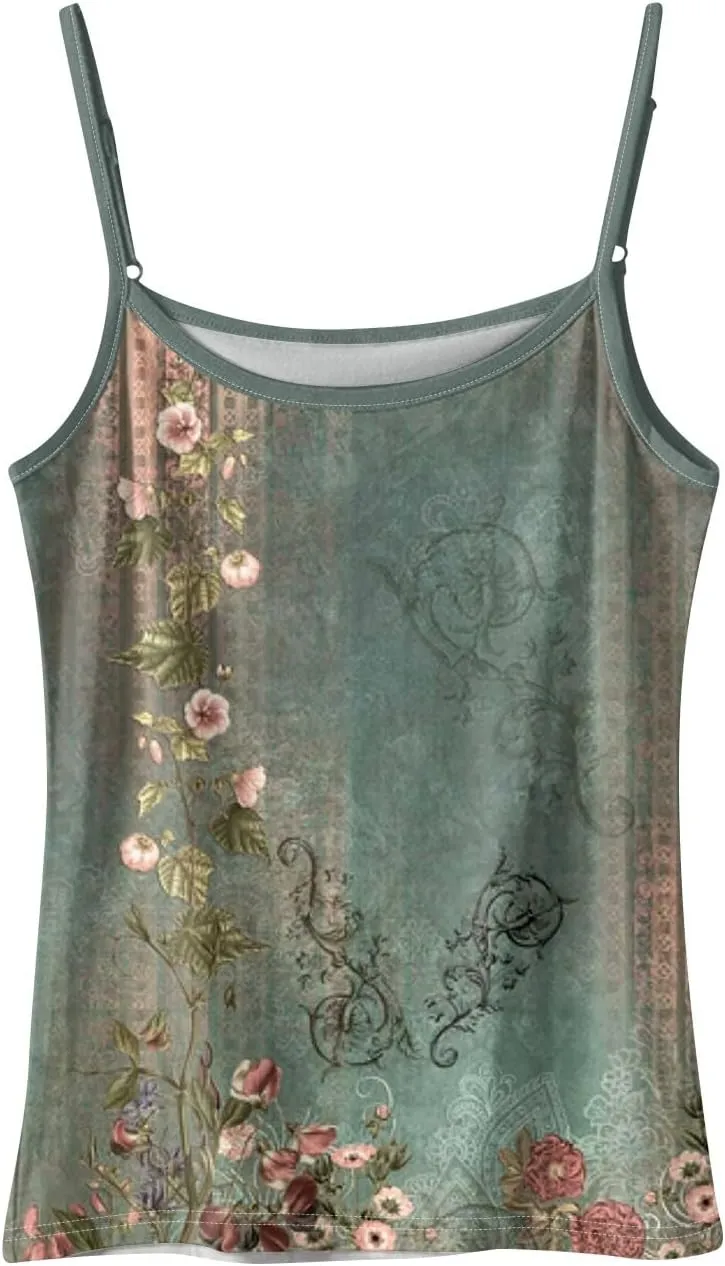 Women's Sleeveless Floral Print Summer Top Casual Loose Fit Spaghetti Strap Blouse for Beach and Daily Wear