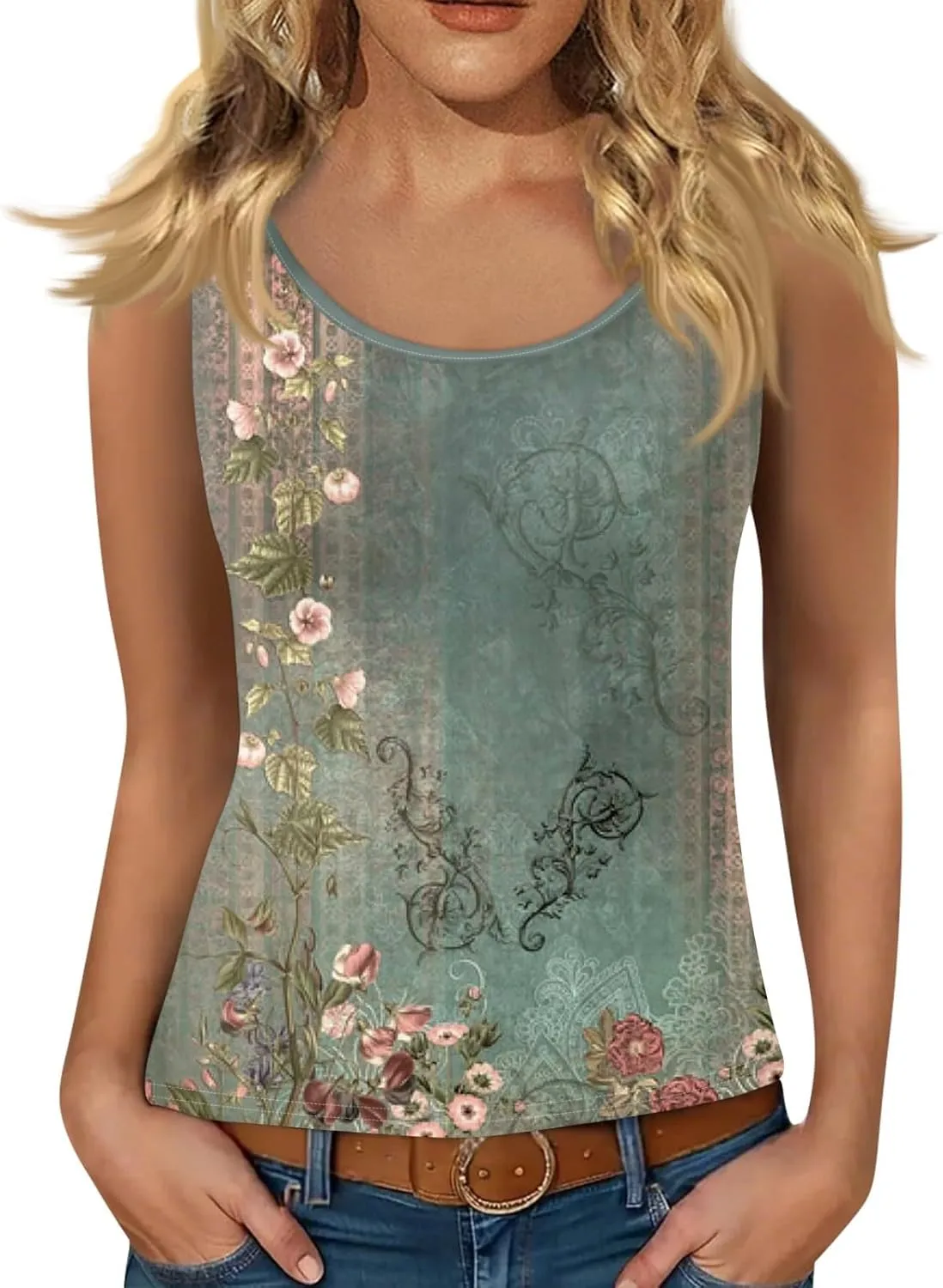 Women's Sleeveless Floral Print Summer Top Casual Loose Fit Spaghetti Strap Blouse for Beach and Daily Wear