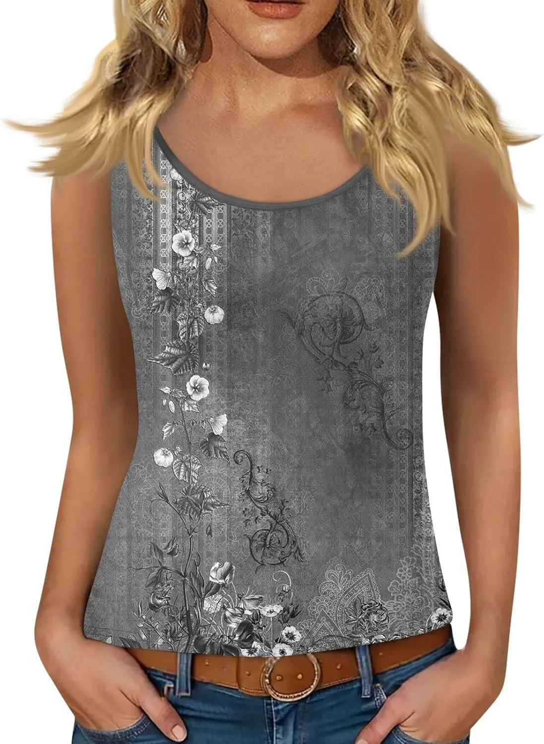 Women's Sleeveless Floral Print Summer Top Casual Loose Fit Spaghetti Strap Blouse for Beach and Daily Wear
