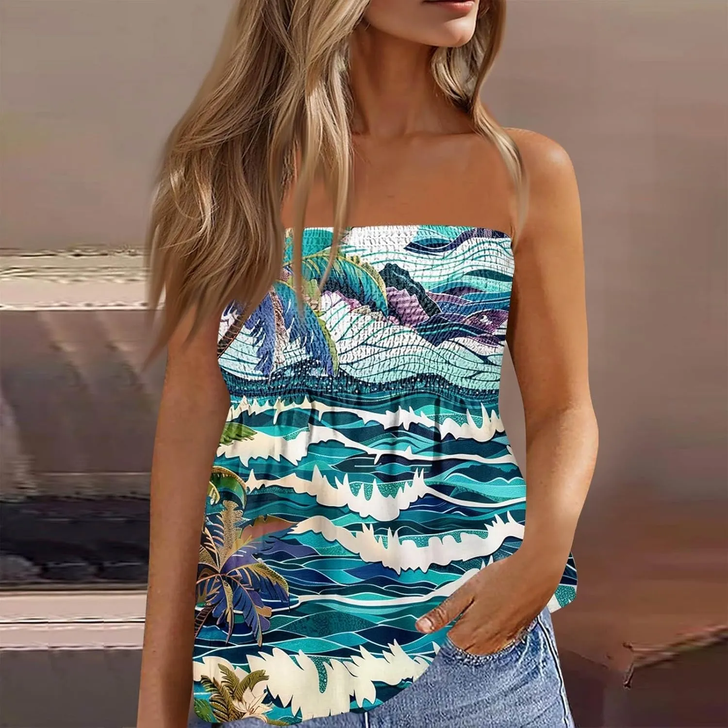 Women's Sleeveless Floral Print Summer Top Casual Loose Fit Spaghetti Strap Blouse for Beach and Daily Wear