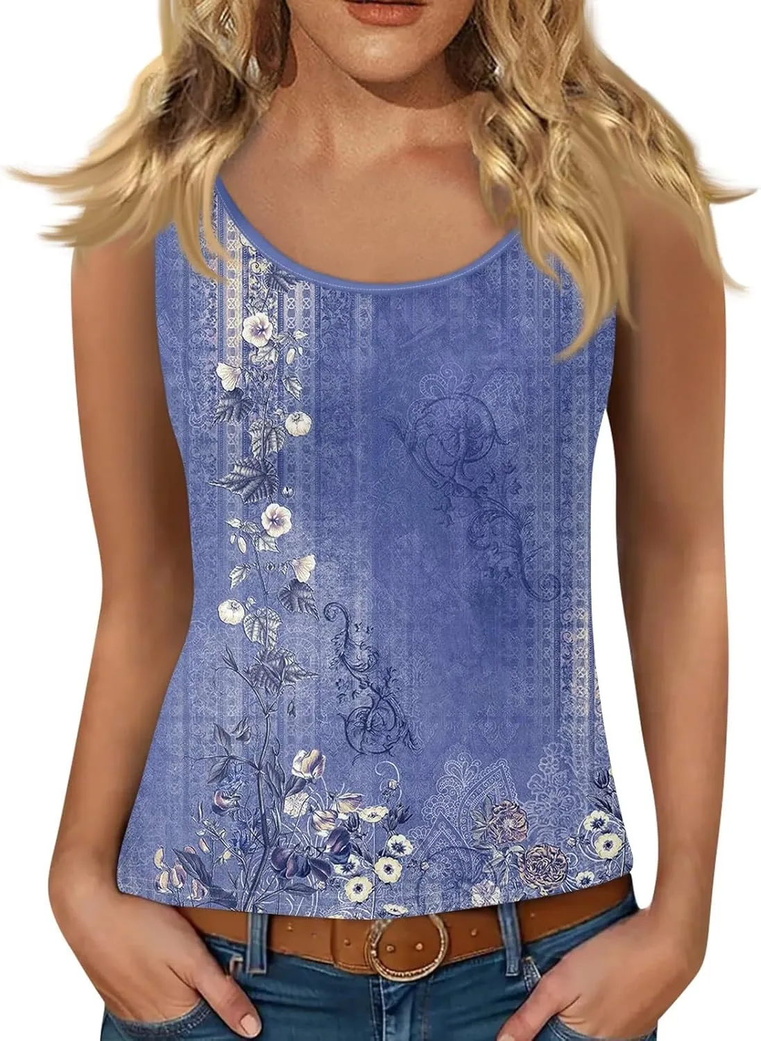 Women's Sleeveless Floral Print Summer Top Casual Loose Fit Spaghetti Strap Blouse for Beach and Daily Wear