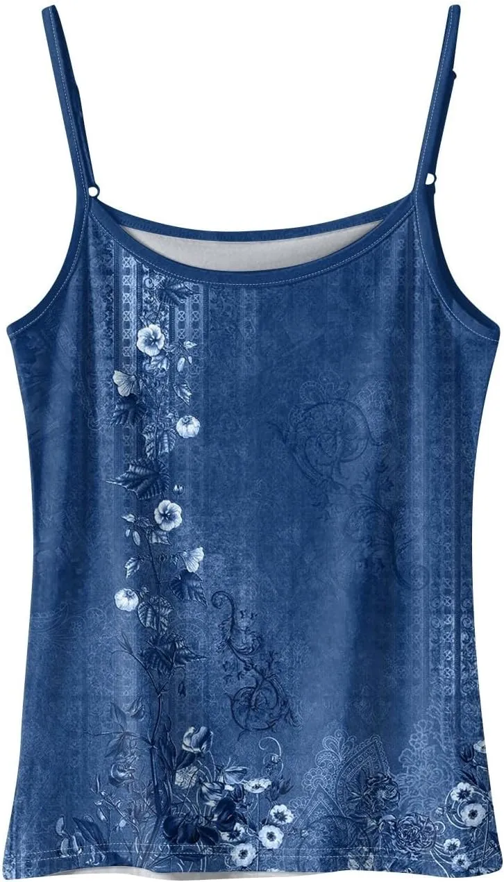 Women's Sleeveless Floral Print Summer Top Casual Loose Fit Spaghetti Strap Blouse for Beach and Daily Wear