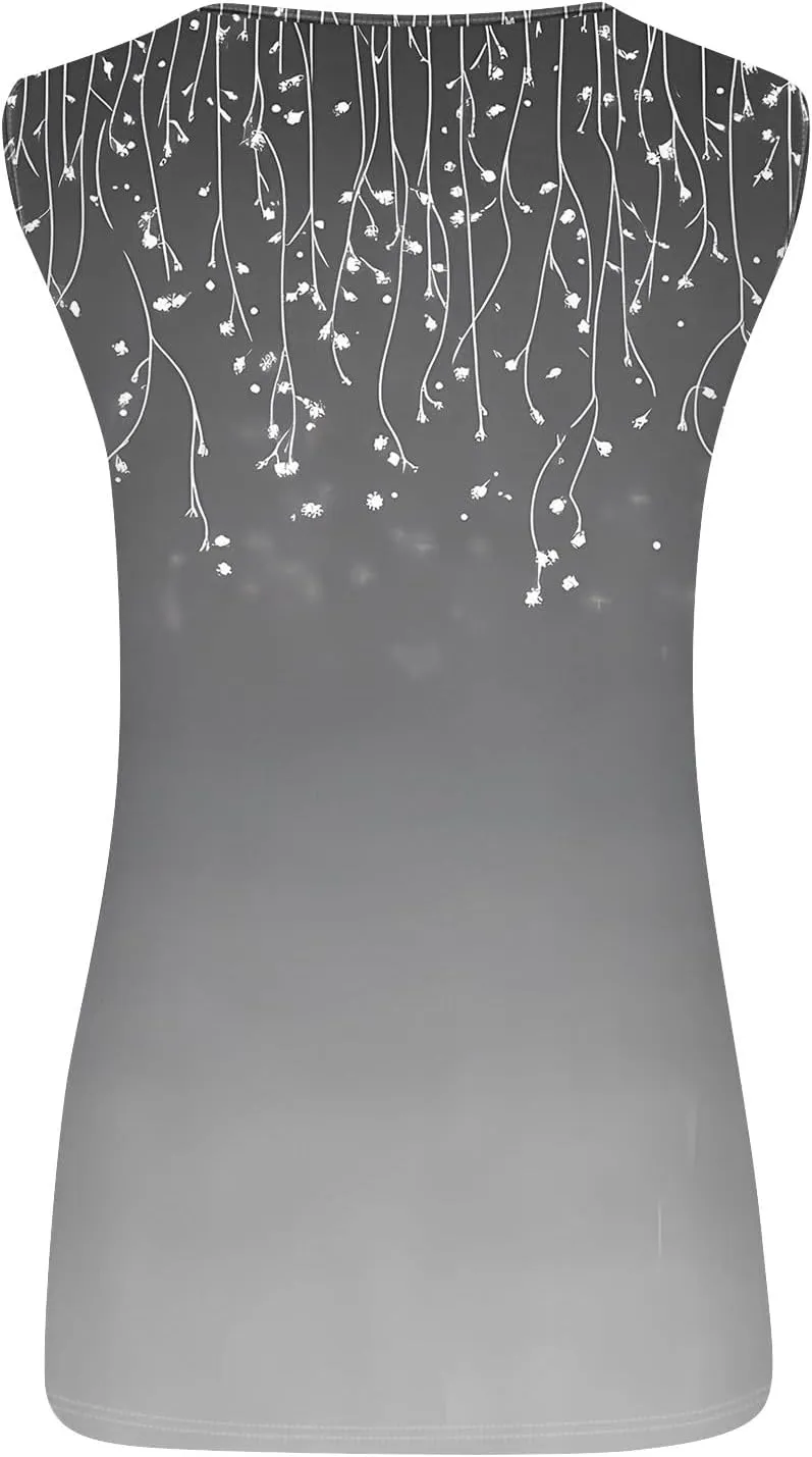 Women's Sleeveless Gradient Tank Top with Floral Embellishments,Casual Summer Blouse for Beach and Daily Wear