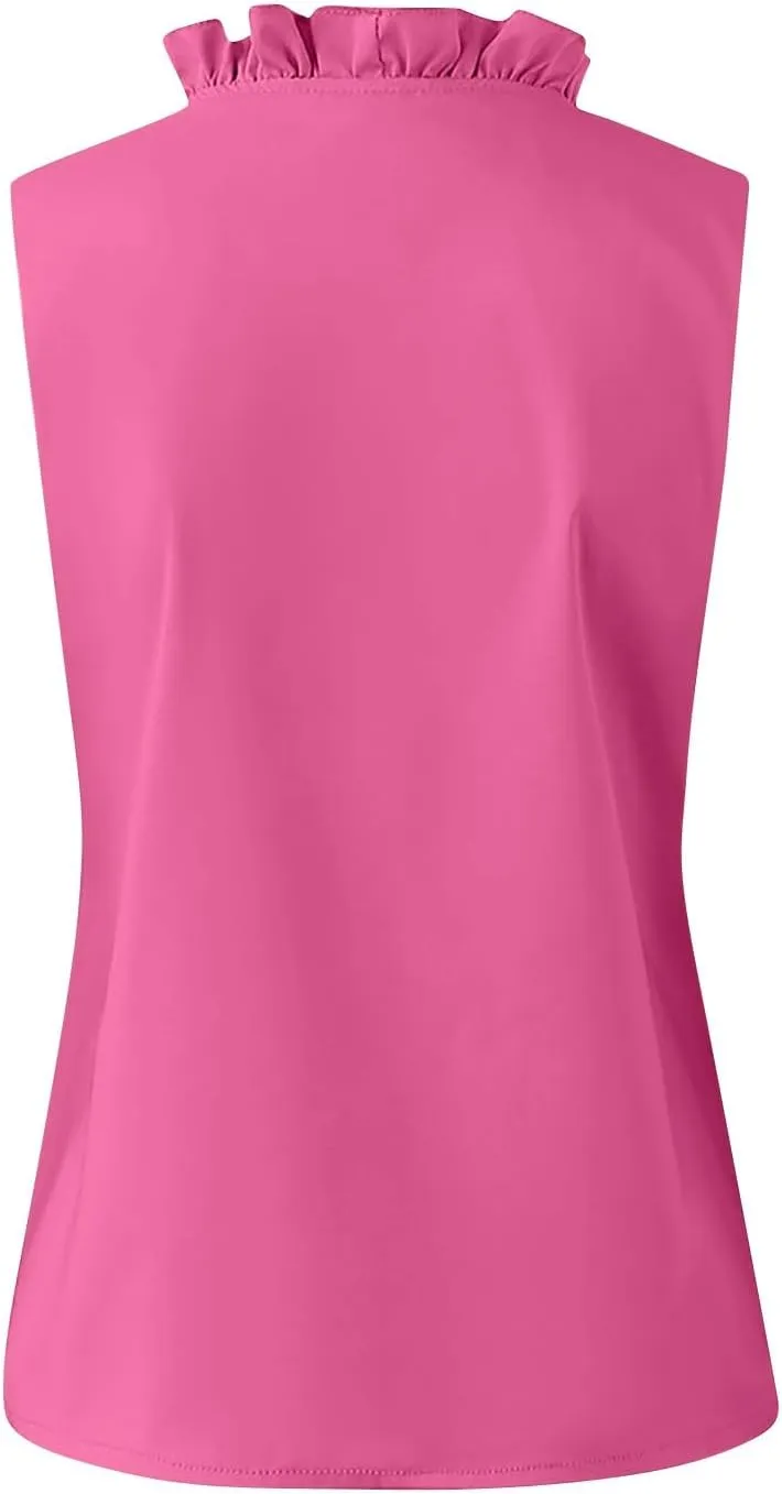 Women's Sleeveless Ruffle V Neck Blouse Casual Summer Top for Office Parties and Daily Wear,