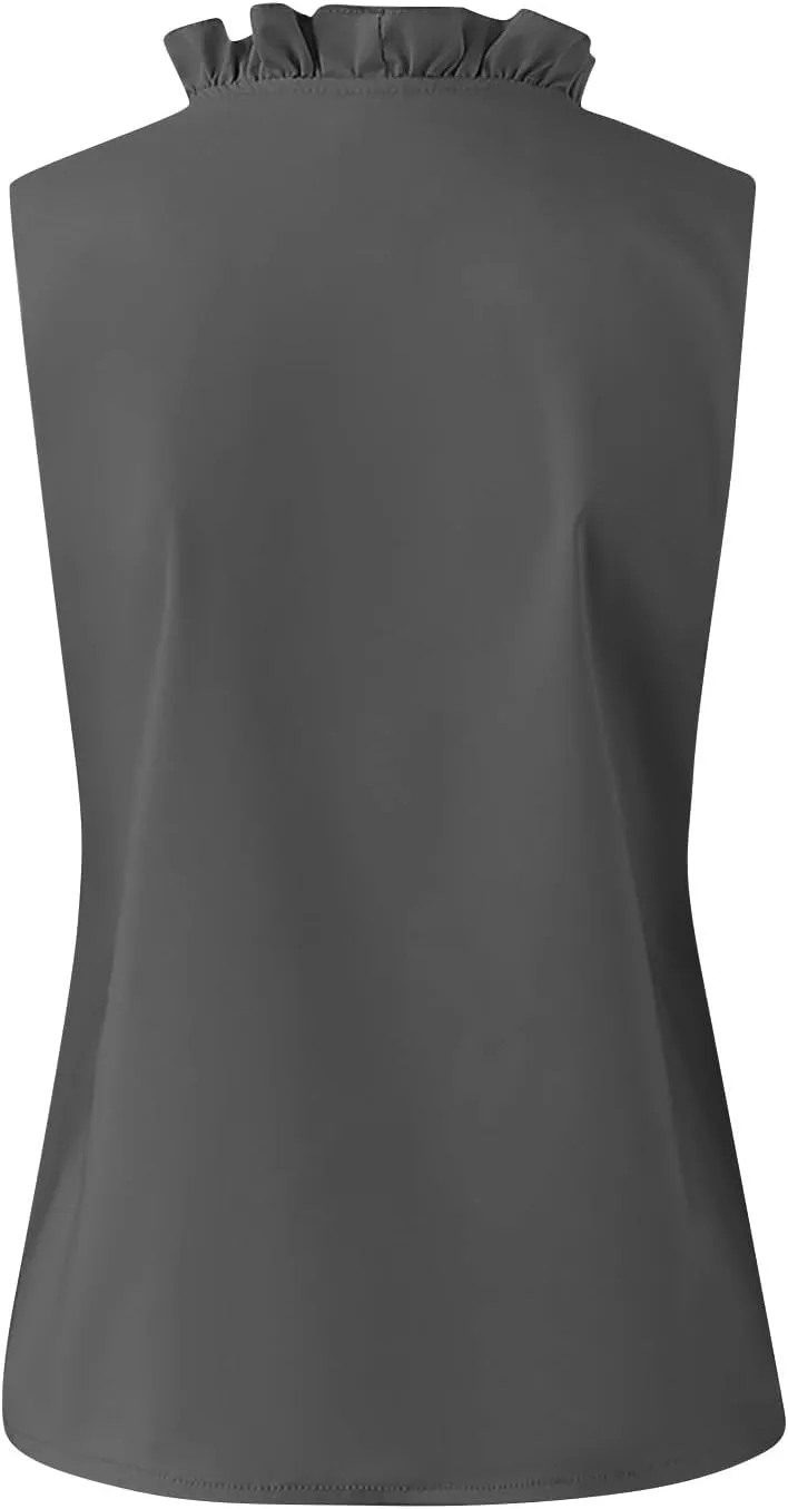 Women's Sleeveless Ruffle V Neck Blouse Casual Summer Top for Office Parties and Daily Wear,