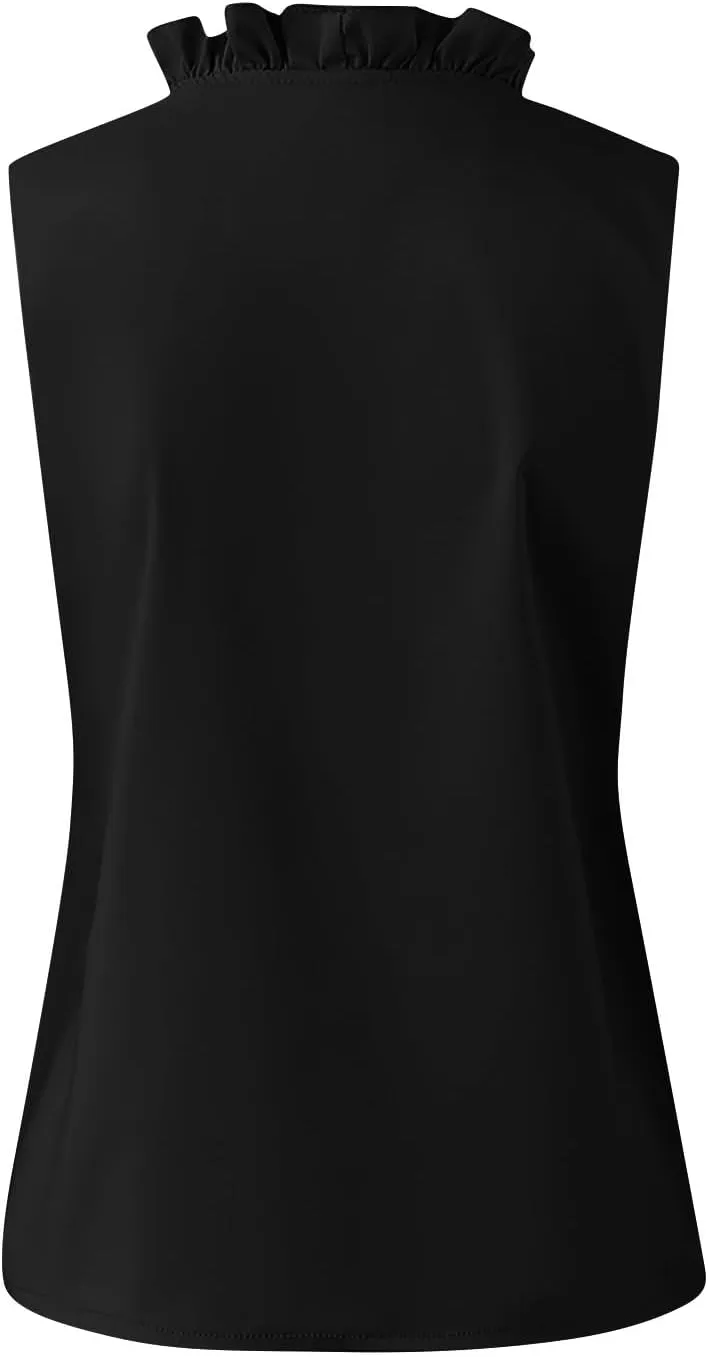Women's Sleeveless Ruffle V Neck Blouse Casual Summer Top for Office Parties and Daily Wear,