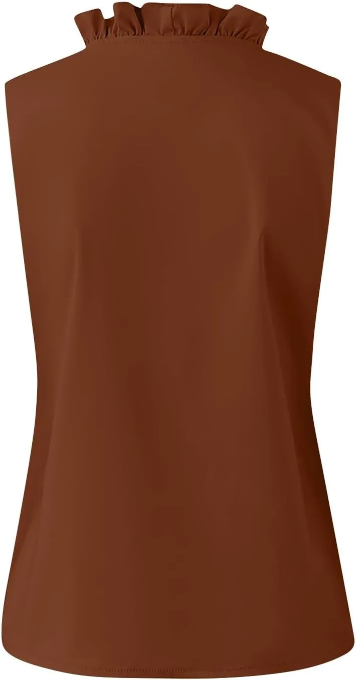 Women's Sleeveless Ruffle V Neck Blouse Casual Summer Top for Office Parties and Daily Wear,