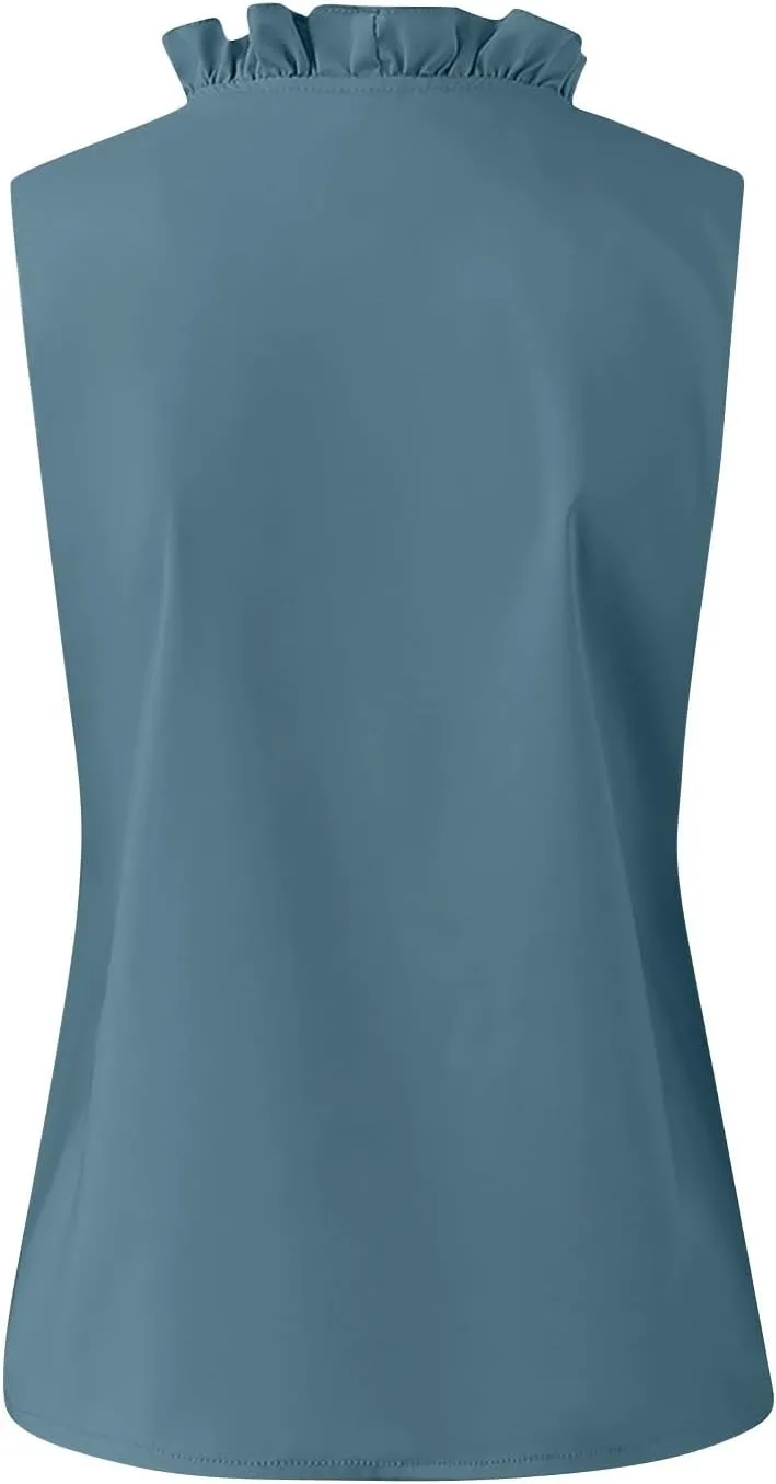 Women's Sleeveless Ruffle V Neck Blouse Casual Summer Top for Office Parties and Daily Wear,