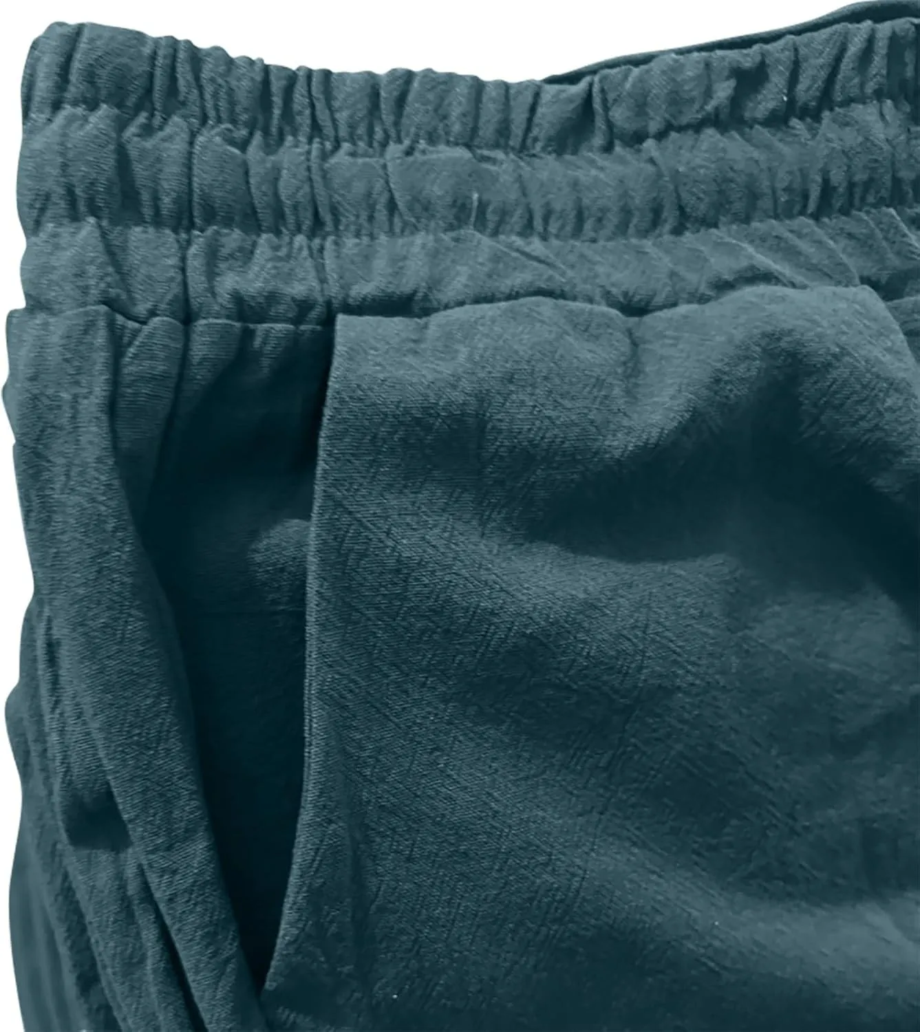Women's Solid Color Drawstring Lounge Trousers with Pockets Cotton Linen Elastic Waist Straight Leg Comfy Fitted Pants
