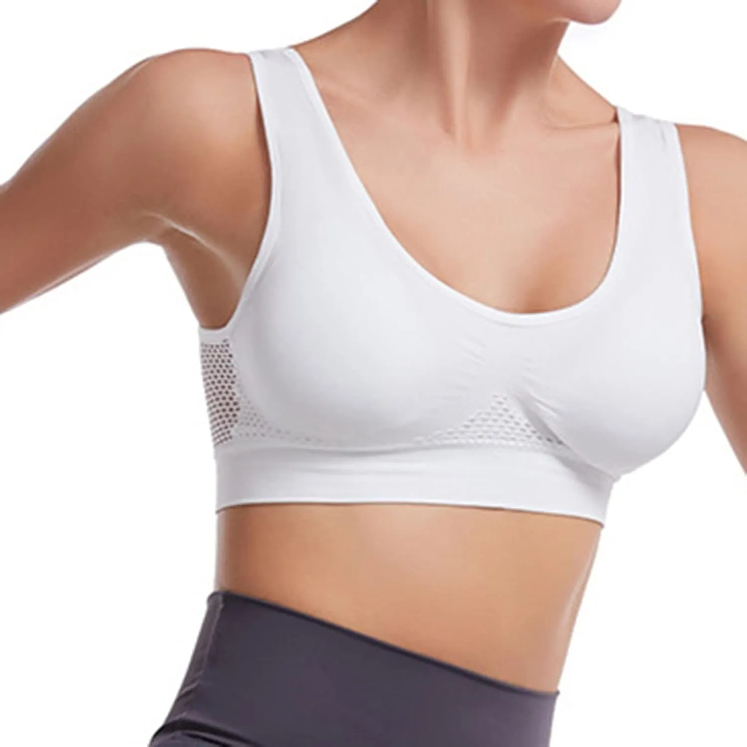 Women's Sports Bra Shockproof Yoga Running Large Size Tank Underwear Wire-Free Mesh Breathable Comfy Brassiere 2024