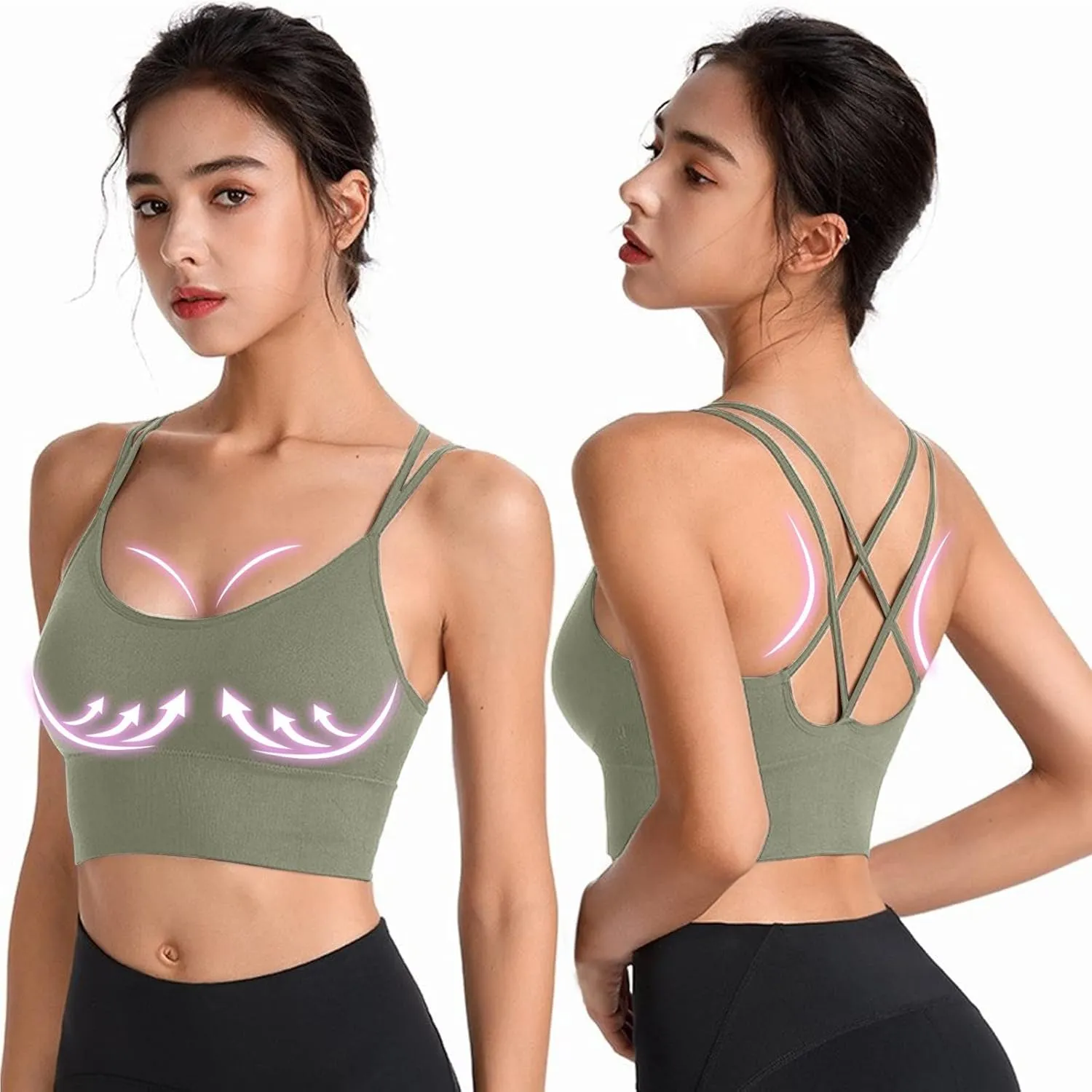 Womens Sports Bras Cross Back Workout Bras Quick Dry Shockproof Running Fitness Bra for Yoga Fitness