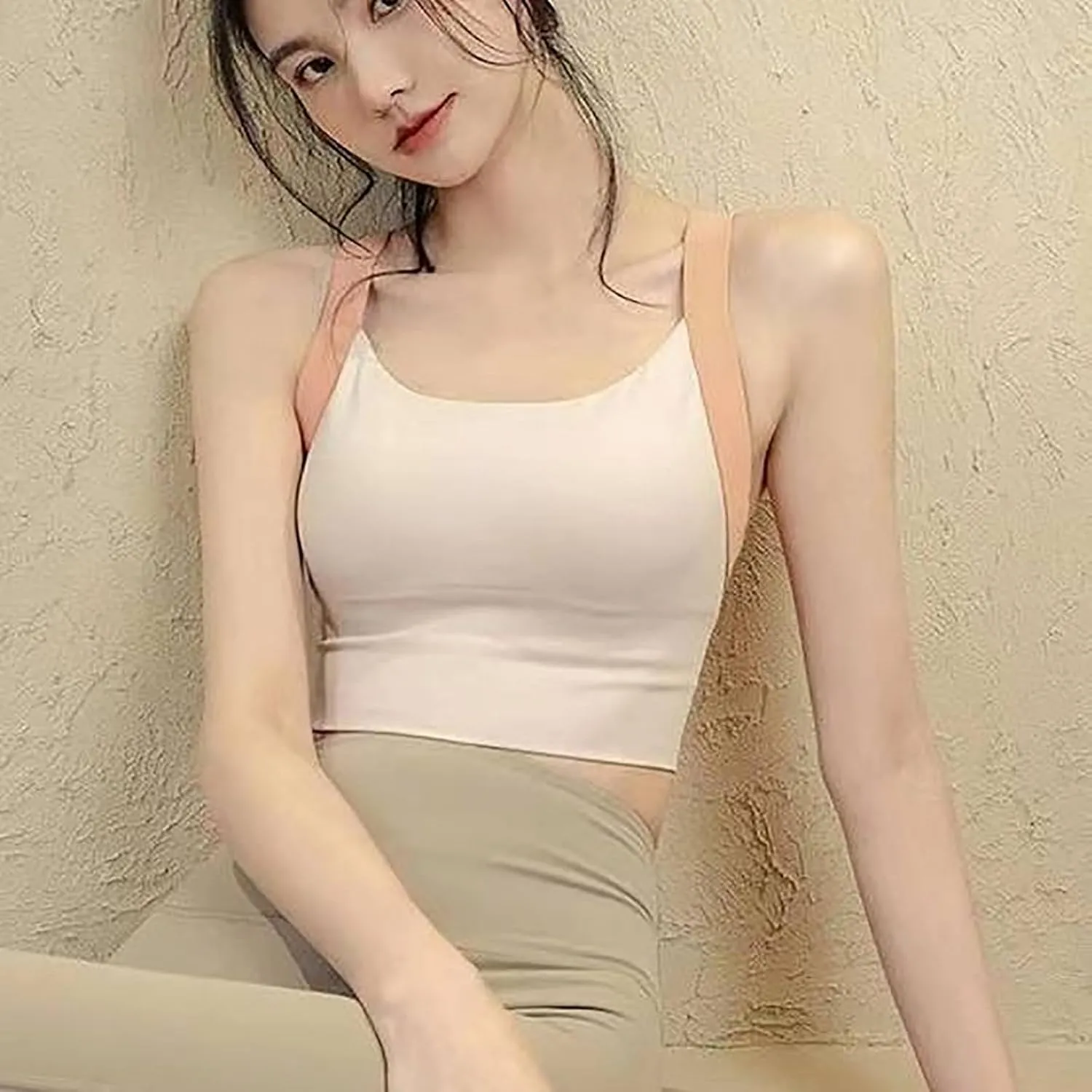 Womens Sports Bras Yoga Tops Criss-Cross Back Strappy Spaghetti Strap Padded Workout Bra Tops for Light Support
