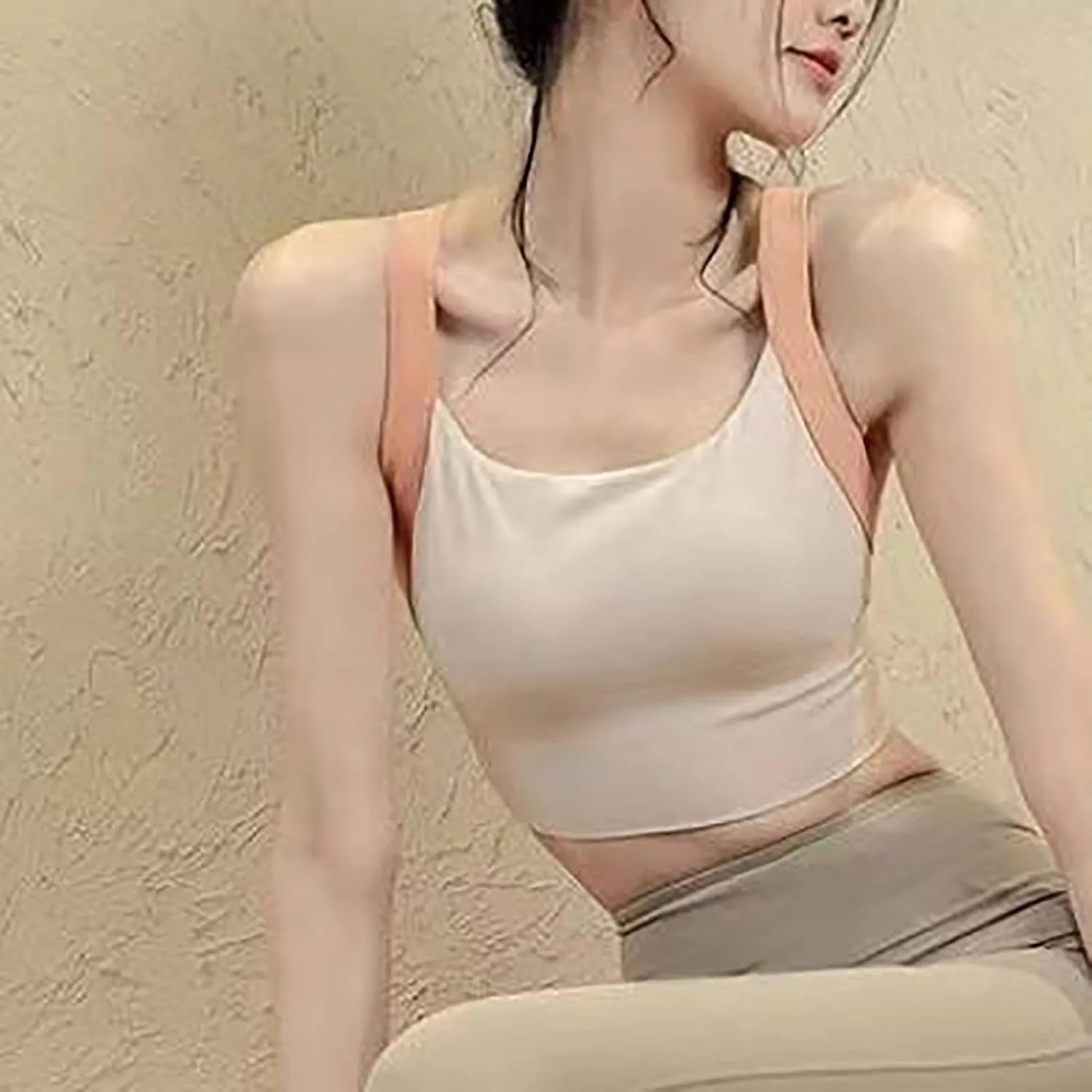 Womens Sports Bras Yoga Tops Criss-Cross Back Strappy Spaghetti Strap Padded Workout Bra Tops for Light Support