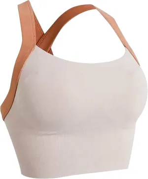 Womens Sports Bras Yoga Tops Criss-Cross Back Strappy Spaghetti Strap Padded Workout Bra Tops for Light Support