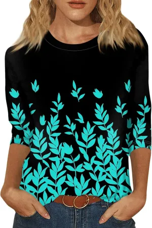 Womens Spring Tops 2024 Daily Basic Round Neck Blouse Vacation Trendy Summer Shirts Casual Loose Comfy T Shirt