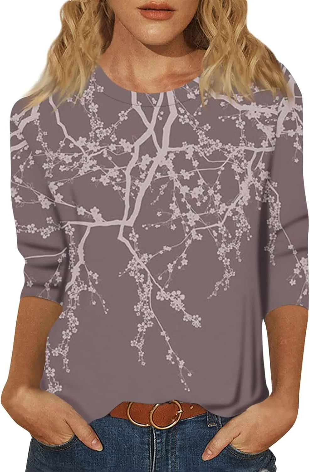 Womens Spring Tops 2024 Daily Basic Round Neck Blouse Vacation Trendy Summer Shirts Casual Loose Comfy T Shirt