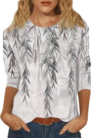 Womens Spring Tops 2024 Daily Basic Round Neck Blouse Vacation Trendy Summer Shirts Casual Loose Comfy T Shirt