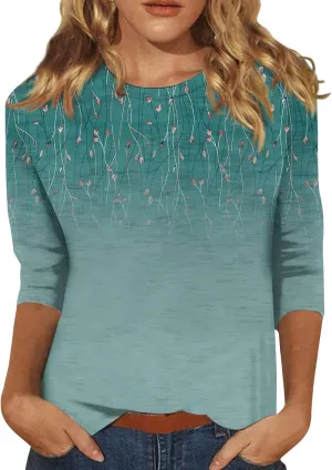 Womens Spring Tops 2024 Daily Basic Round Neck Blouse Vacation Trendy Summer Shirts Casual Loose Comfy T Shirt