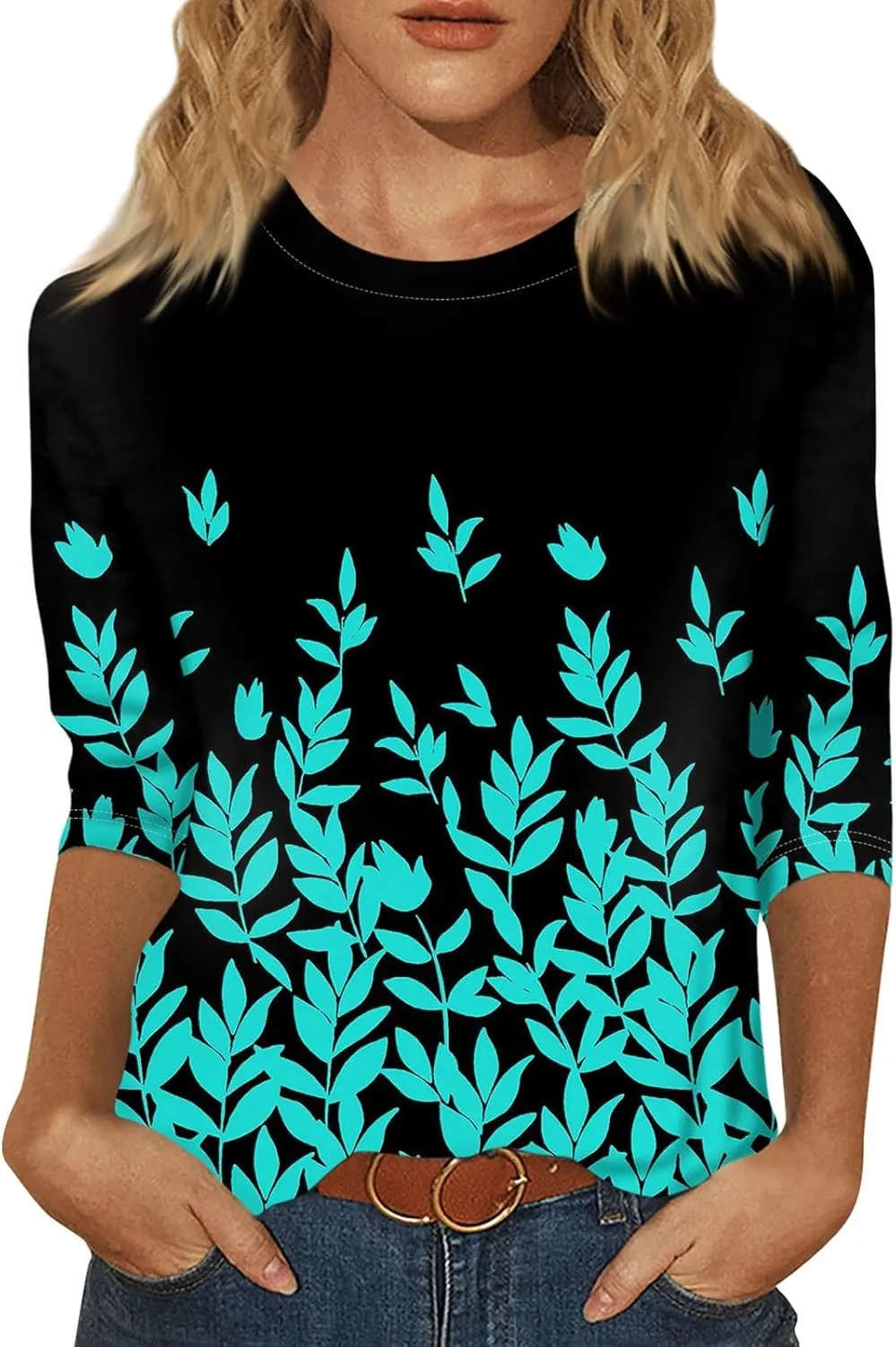 Womens Spring Tops 2024 Daily Basic Round Neck Blouse Vacation Trendy Summer Shirts Casual Loose Comfy T Shirt