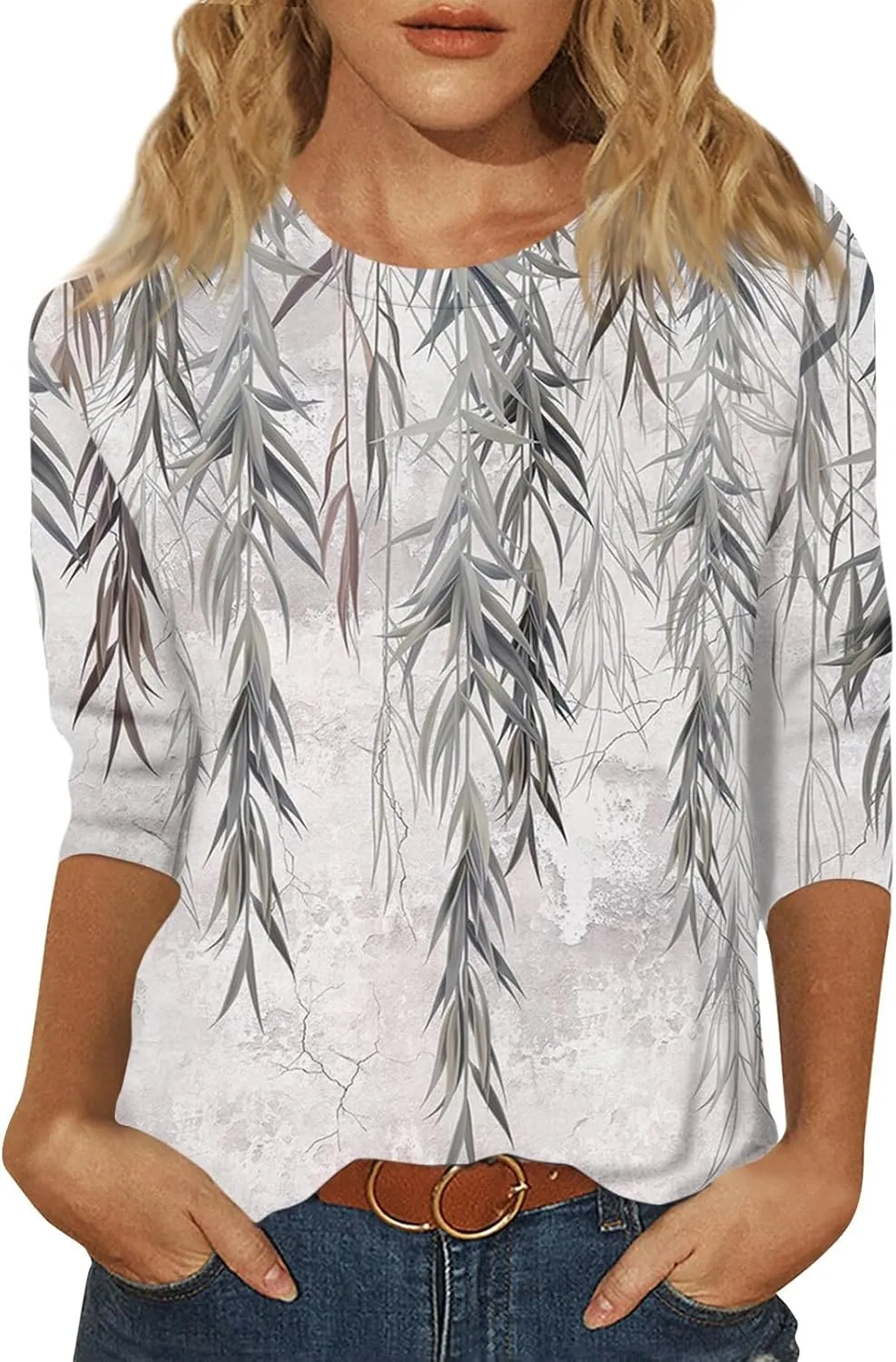 Womens Spring Tops 2024 Daily Basic Round Neck Blouse Vacation Trendy Summer Shirts Casual Loose Comfy T Shirt