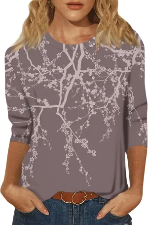 Womens Spring Tops 2024 Daily Basic Round Neck Blouse Vacation Trendy Summer Shirts Casual Loose Comfy T Shirt