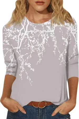 Womens Spring Tops 2024 Daily Basic Round Neck Blouse Vacation Trendy Summer Shirts Casual Loose Comfy T Shirt