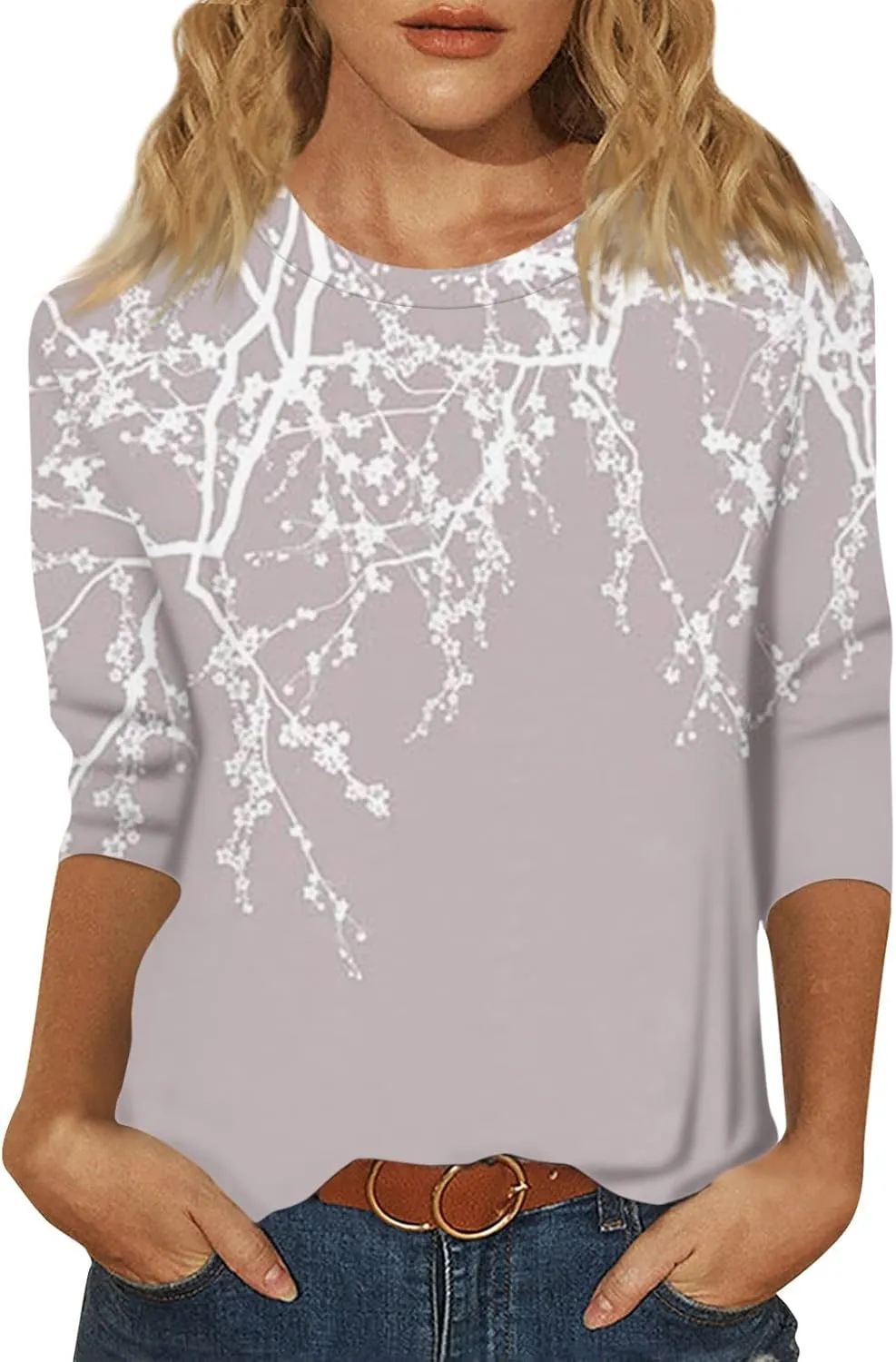 Womens Spring Tops 2024 Daily Basic Round Neck Blouse Vacation Trendy Summer Shirts Casual Loose Comfy T Shirt