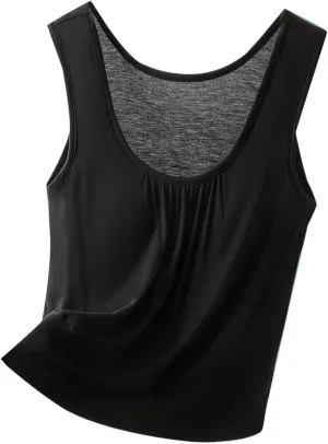 Womens Summer Sleeveless Pajama with Built in Bra Casual Modal Pleated Tank Tops Loose Soft Scoop Neck Tunic Tshirts
