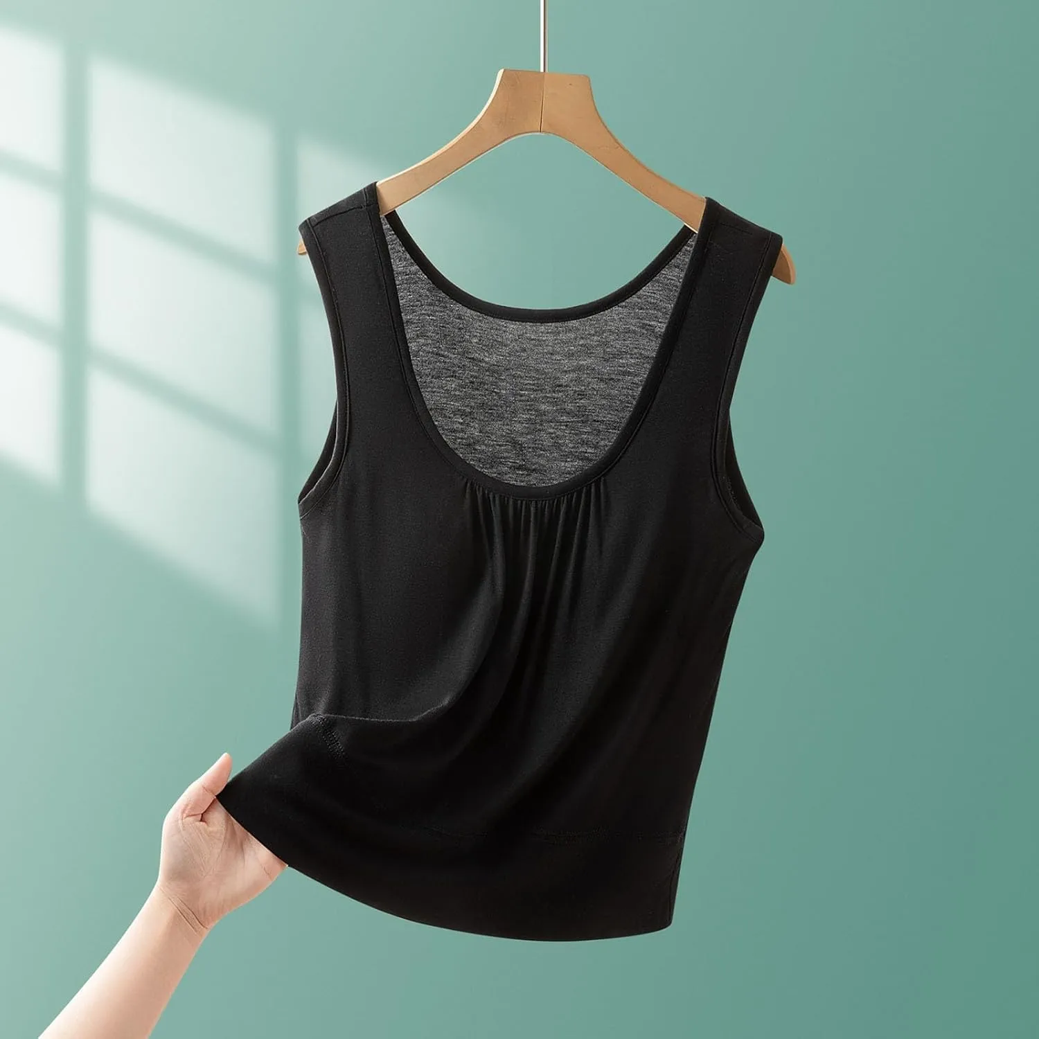 Womens Summer Sleeveless Pajama with Built in Bra Casual Modal Pleated Tank Tops Loose Soft Scoop Neck Tunic Tshirts