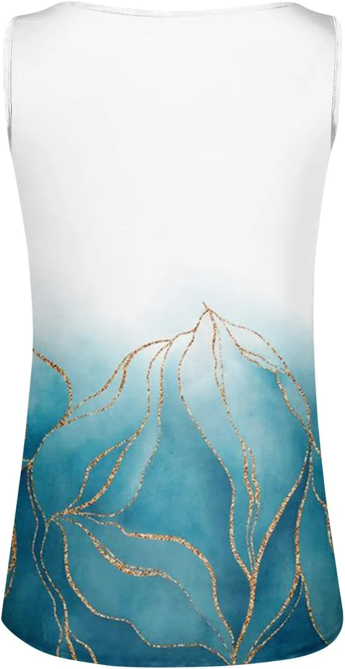 Womens Summer Tops, V Neck Tank Sleeveless Daily Tops Dressy Tshirt Deep Side Cut Casual Printed Summer