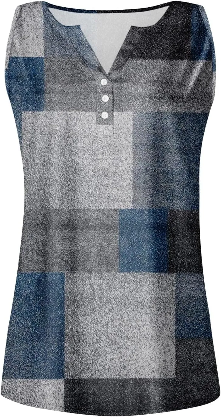 Womens Summer Tops, V Neck Tank Sleeveless Daily Tops Dressy Tshirt Deep Side Cut Casual Printed Summer