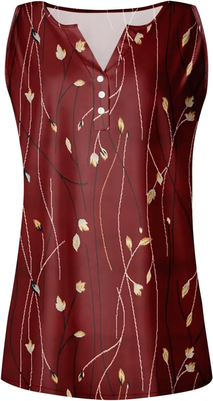 Womens Summer Tops, V Neck Tank Sleeveless Daily Tops Dressy Tshirt Deep Side Cut Casual Printed Summer