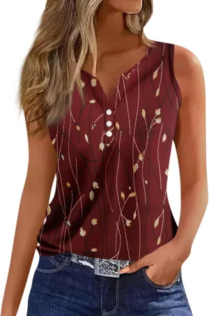 Womens Summer Tops, V Neck Tank Sleeveless Daily Tops Dressy Tshirt Deep Side Cut Casual Printed Summer