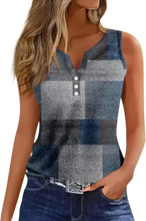 Womens Summer Tops, V Neck Tank Sleeveless Daily Tops Dressy Tshirt Deep Side Cut Casual Printed Summer