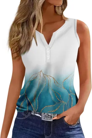 Womens Summer Tops, V Neck Tank Sleeveless Daily Tops Dressy Tshirt Deep Side Cut Casual Printed Summer