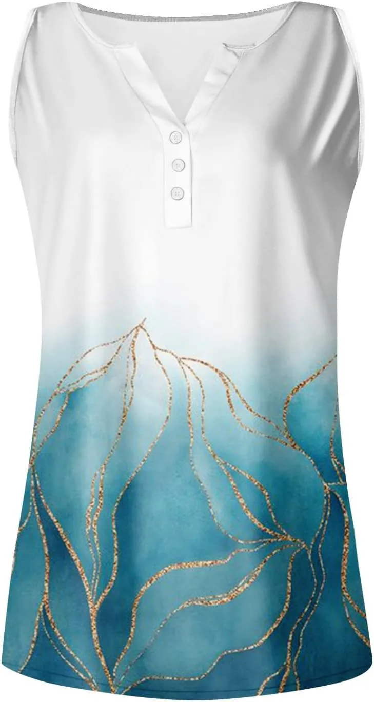 Womens Summer Tops, V Neck Tank Sleeveless Daily Tops Dressy Tshirt Deep Side Cut Casual Printed Summer