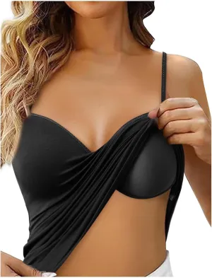 Womens Tank Tops Built in Bra Sexy V Neck Spaghetti Strap Tops Comfort Lightweight No Underwire Bra Tshirt Tees