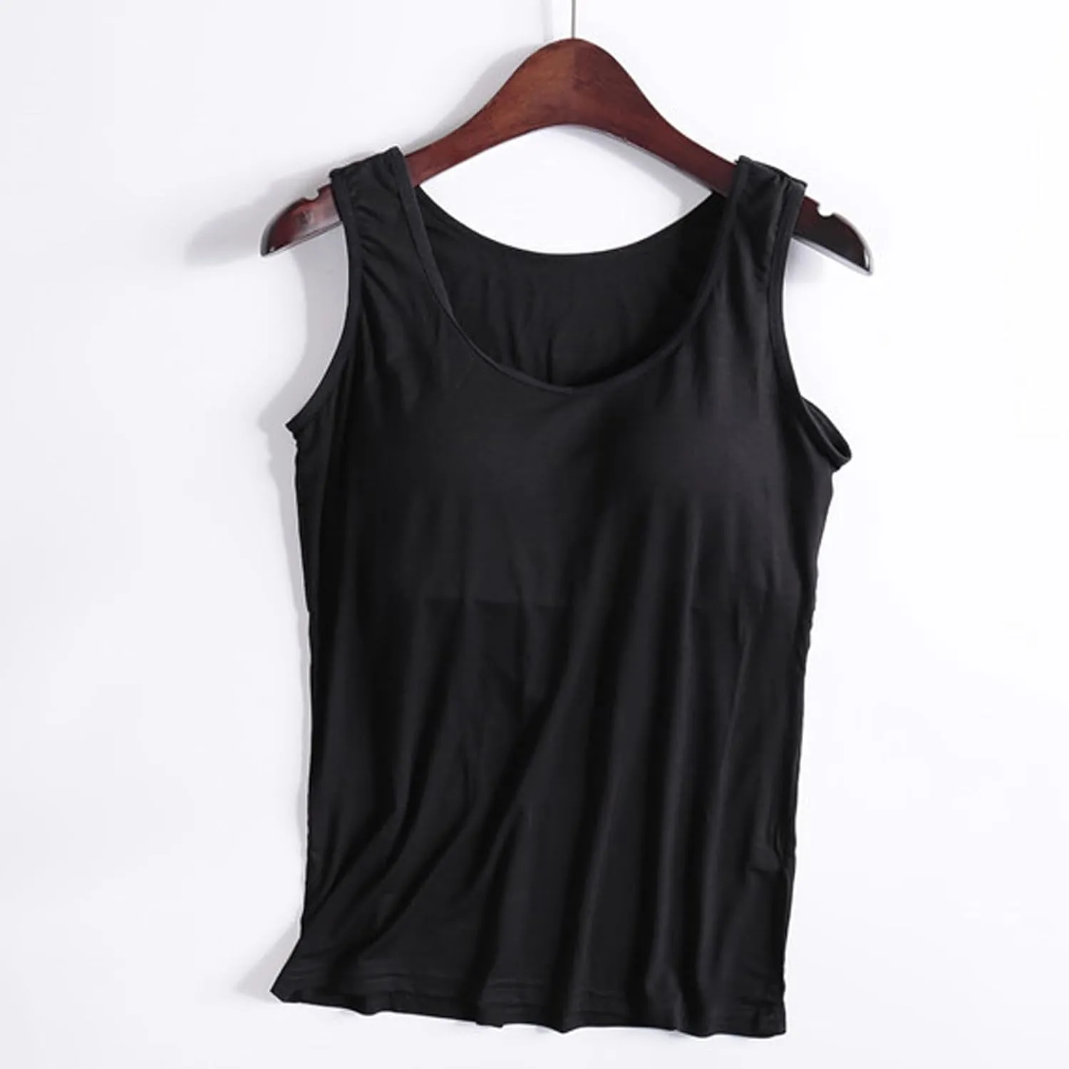 Womens Tank Tops with Built in Bras Soft Sleeveless Tank Tops Solid Scoop Neck Shirts Basic Workout Top Undershirt Tee